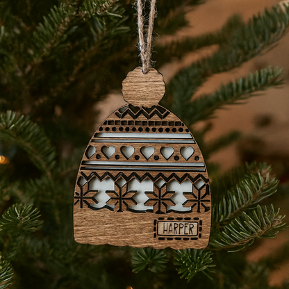 Personalized Wooden Beanie Hat Ornament