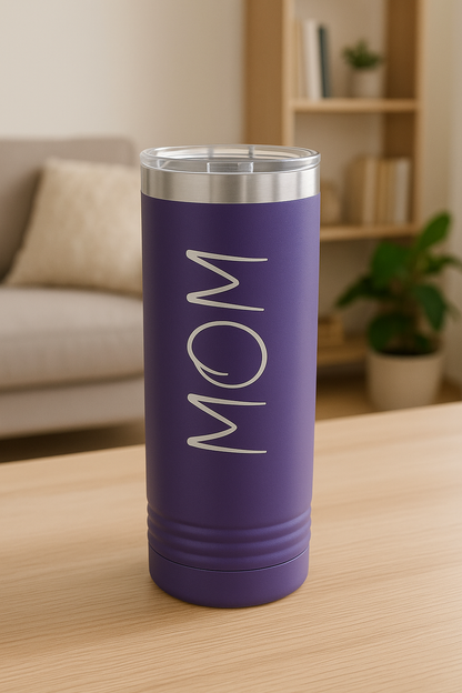 22oz engraved skinny tumbler with metal straw
