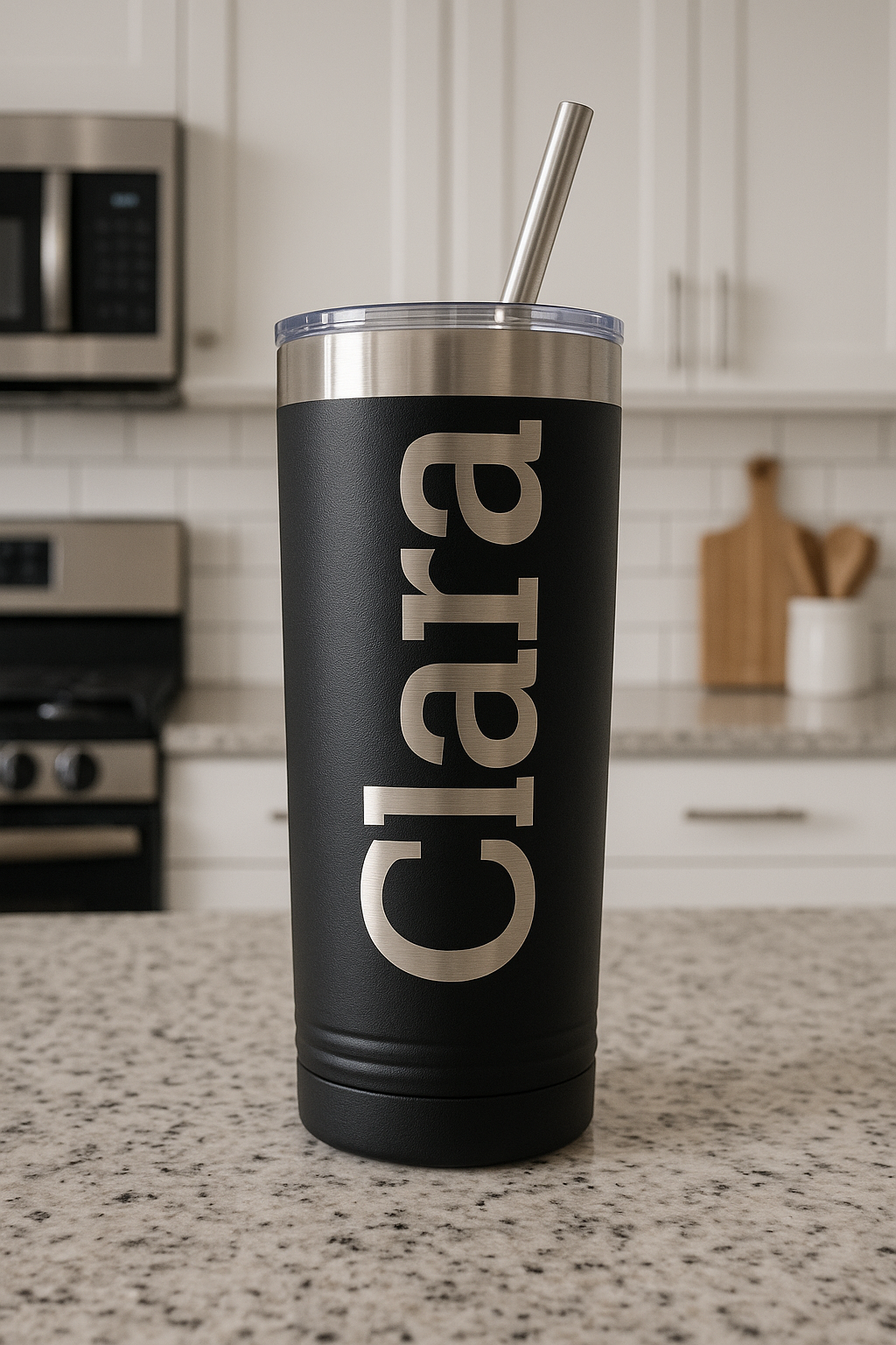 22oz engraved skinny tumbler with metal straw