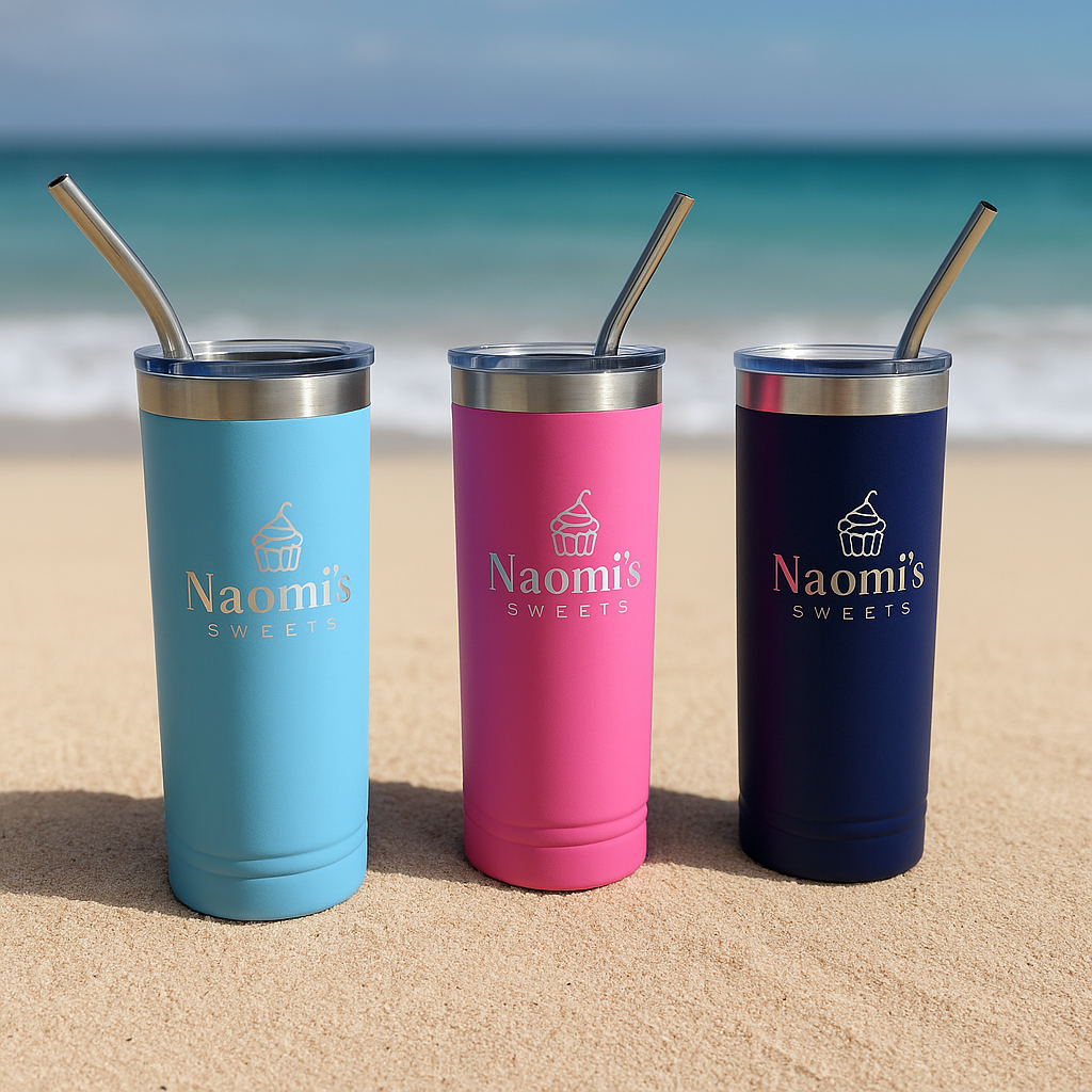 22oz engraved skinny tumbler with metal straw
