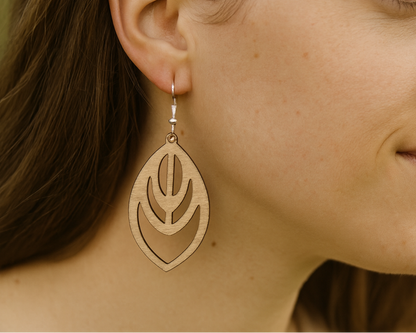 Laser Cut Leaf Drop Wood Earrings