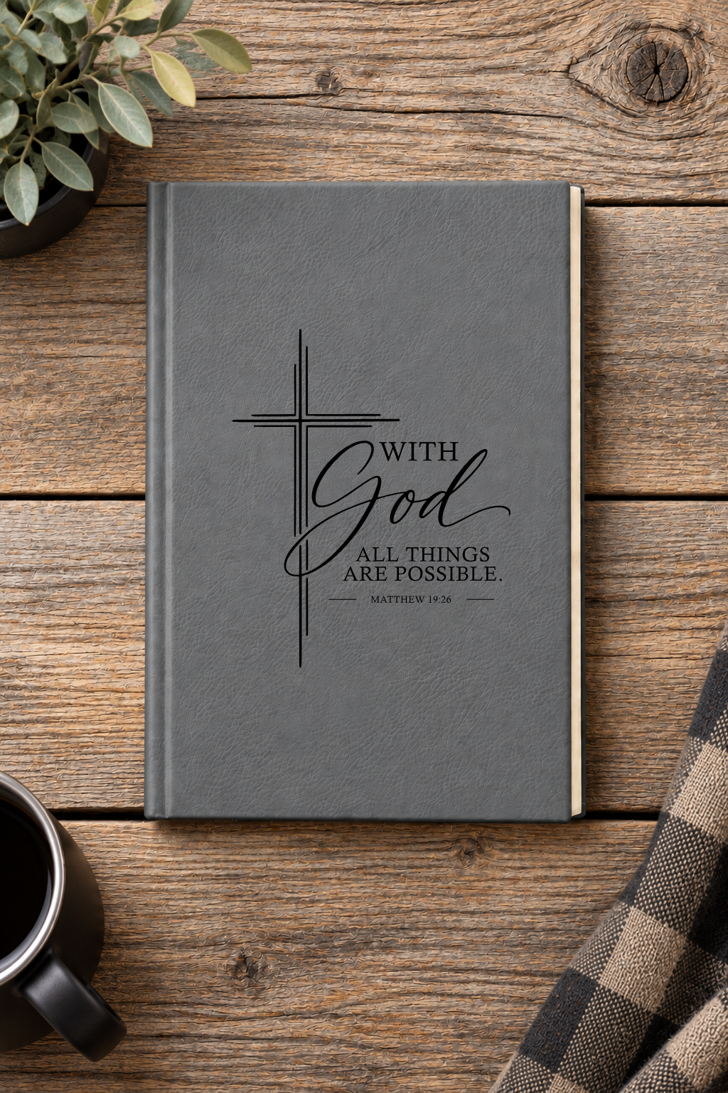 With God All Things Are Possible Engraved Christian Leatherette Journal