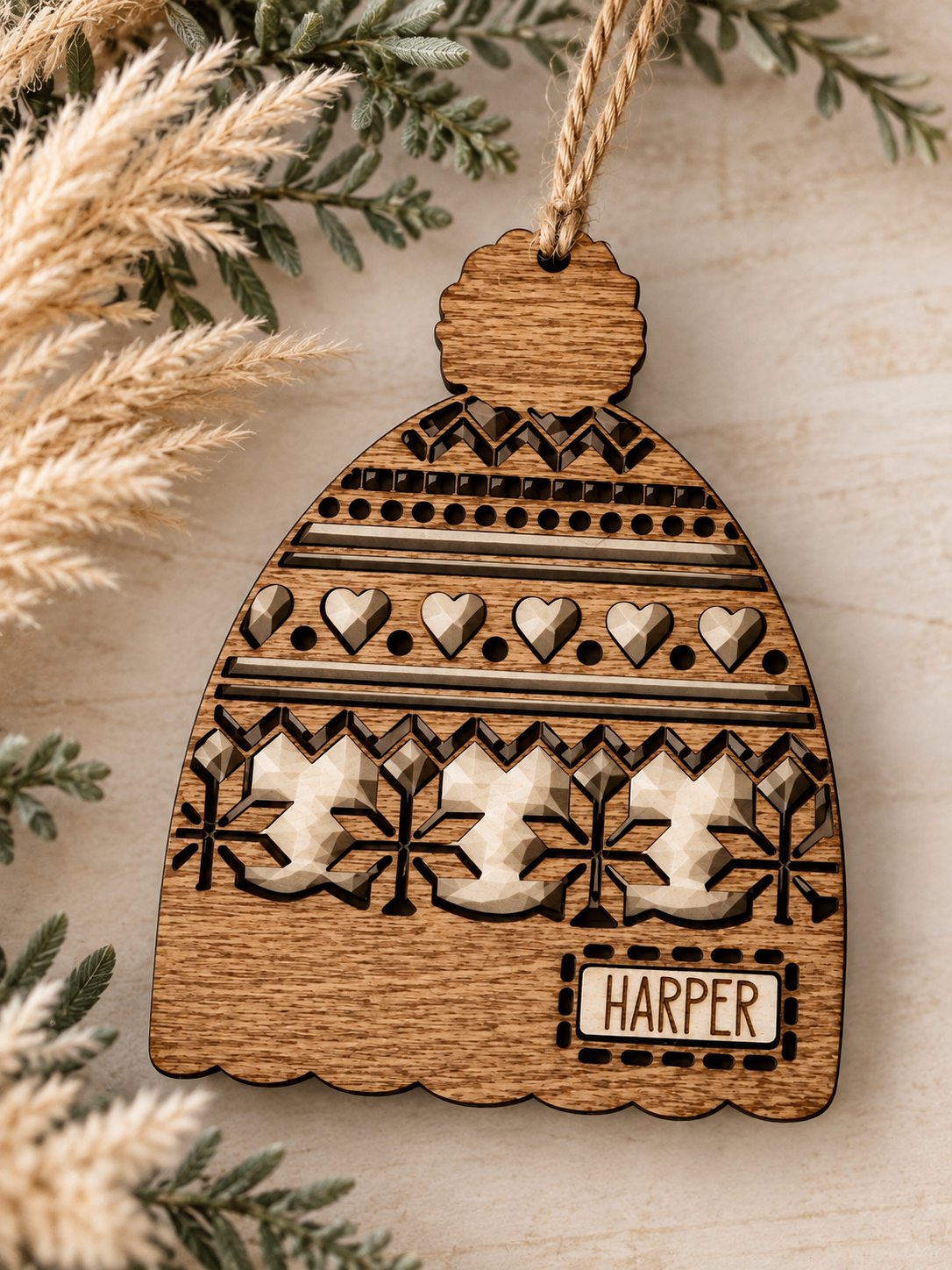 Personalized Wooden Beanie Hat Ornament