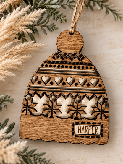 Personalized Wooden Beanie Hat Ornament
