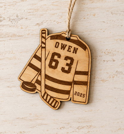 Hockey Jersey Personalized Wood Christmas Ornament