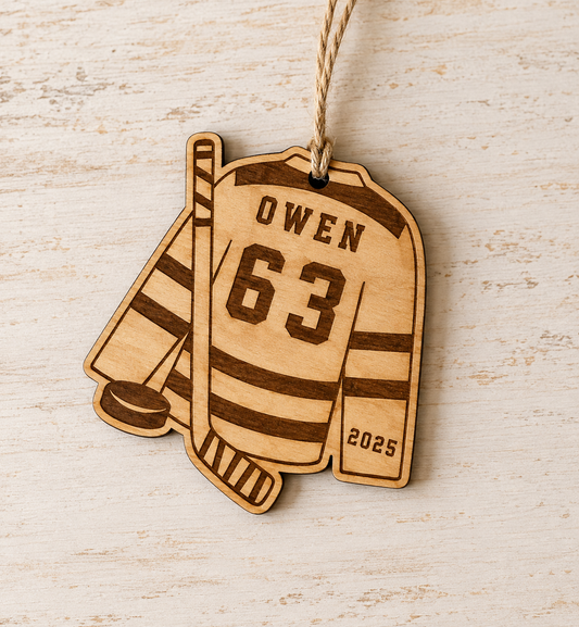 Hockey Jersey Personalized Wood Christmas Ornament