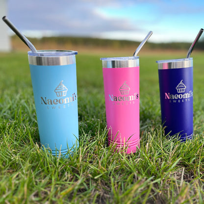 22oz engraved skinny tumbler with metal straw