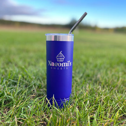 22oz engraved skinny tumbler with metal straw