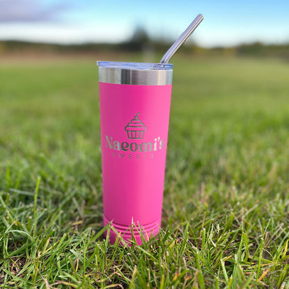 22oz engraved skinny tumbler with metal straw