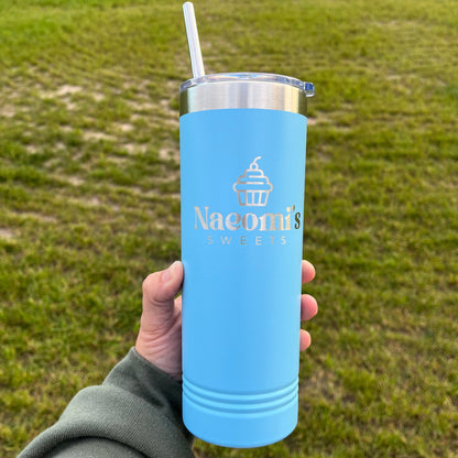 22oz engraved skinny tumbler with metal straw