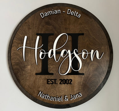 Personalized wood family name sign