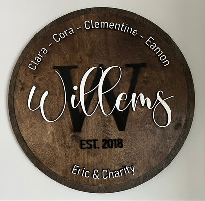 Personalized wood family name sign