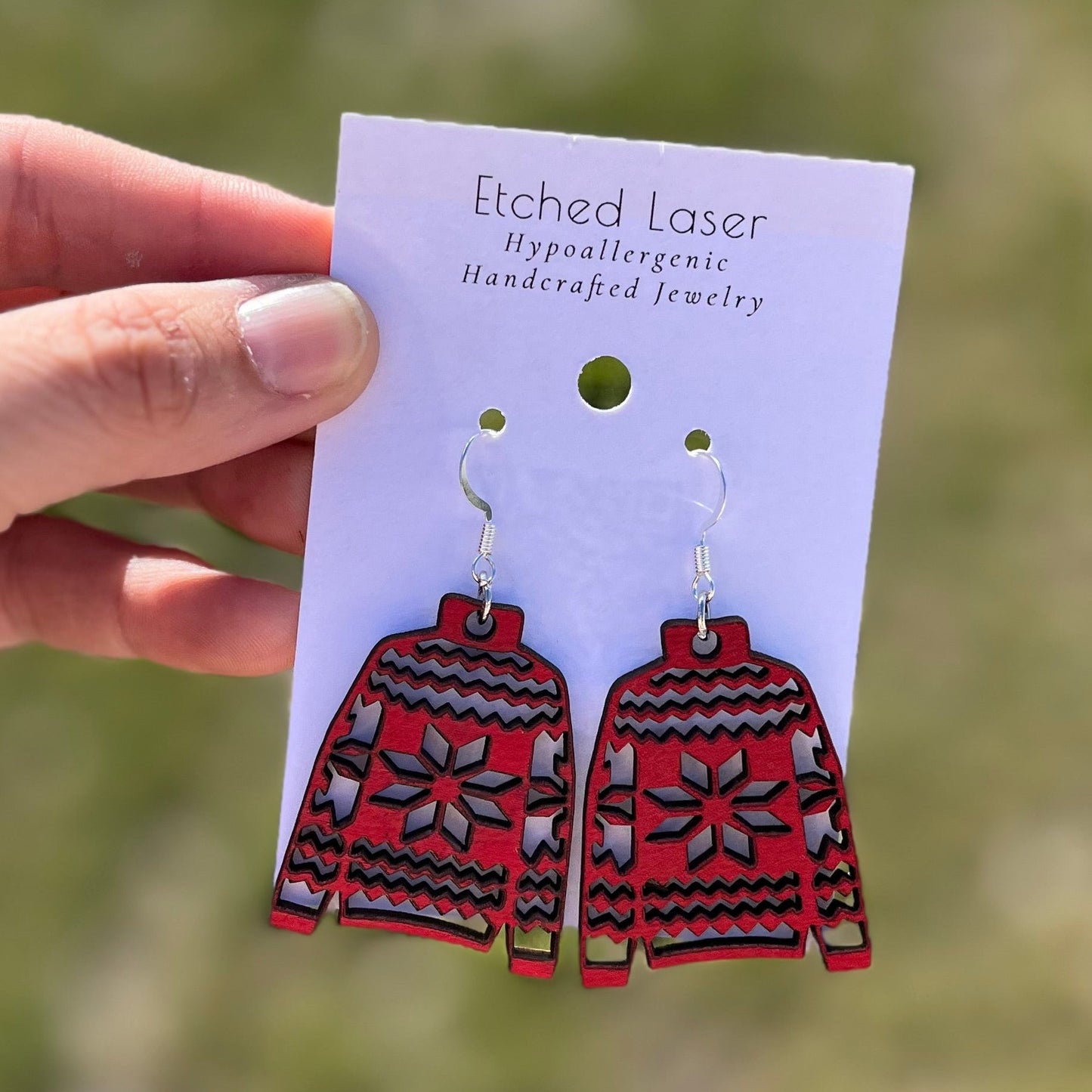 Christmas Sweater Wood Earrings