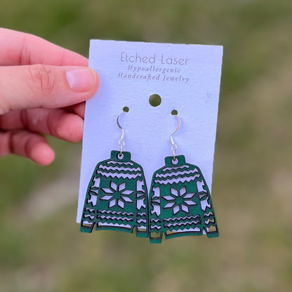 Christmas Sweater Wood Earrings