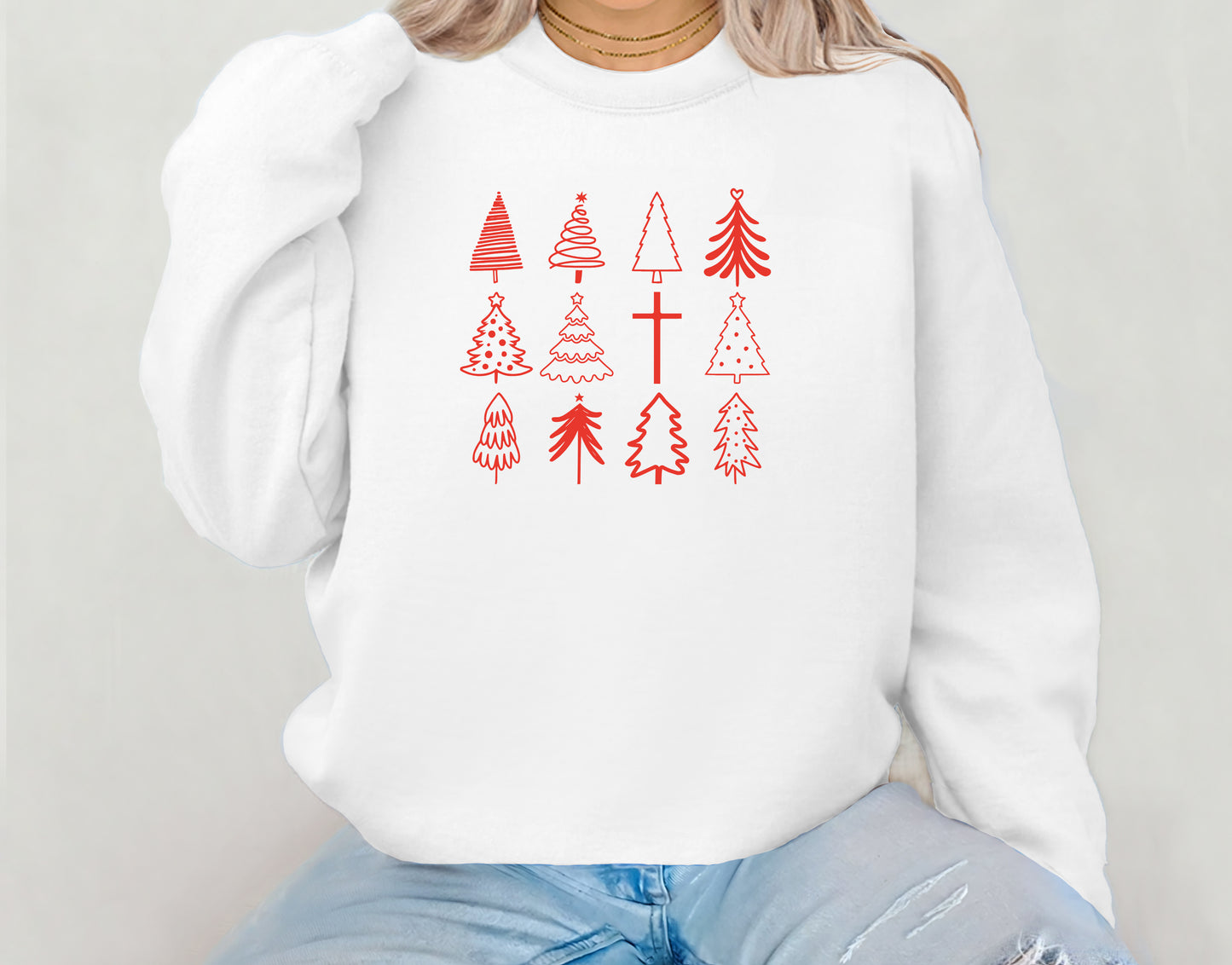 Christmas Tree & Cross Crewneck Sweatshirt