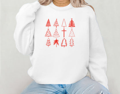 Christmas Tree & Cross Crewneck Sweatshirt