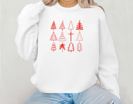 Christmas Tree & Cross Crewneck Sweatshirt