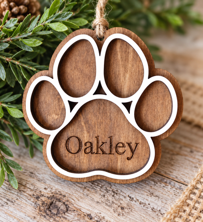 Personalized Paw Print wood ornament