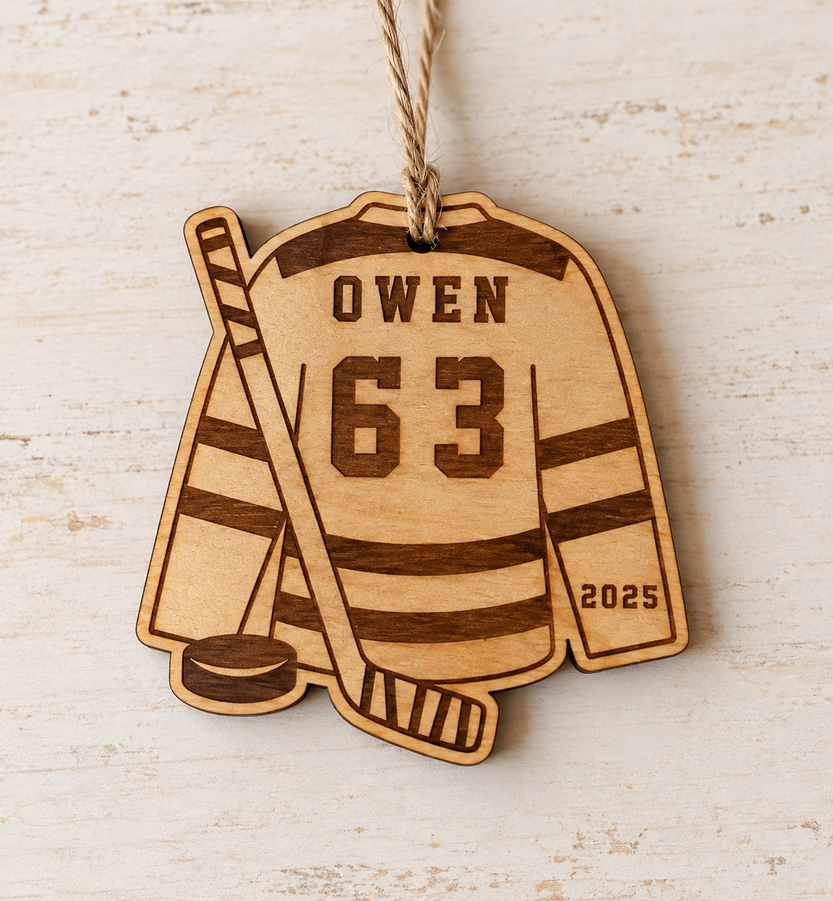 Hockey Jersey Personalized Wood Christmas Ornament