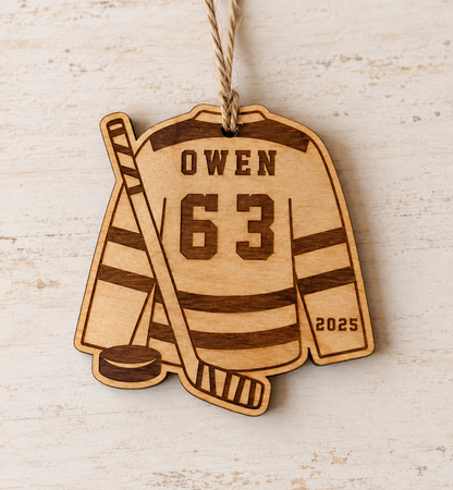 Hockey Jersey Personalized Wood Christmas Ornament