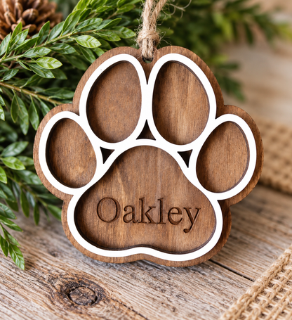 Personalized Paw Print wood ornament