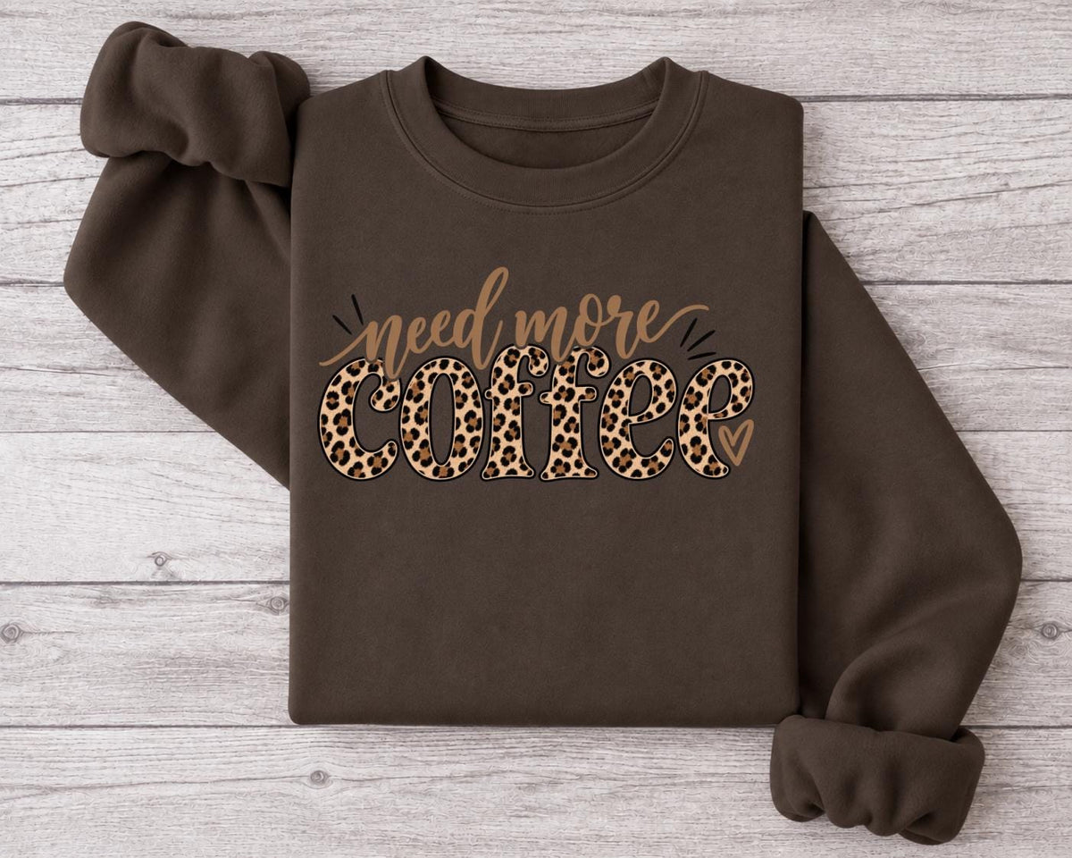 Leopard Print Coffee Sweatshirt | Need More Coffee Crewneck | Cozy Fall Gift