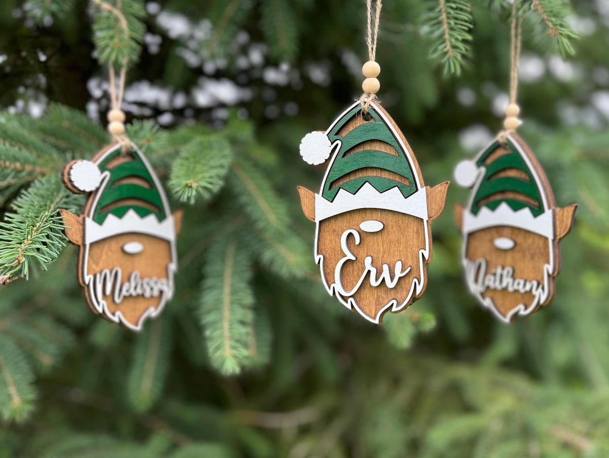 Elf Personalized Wood Christmas Ornament