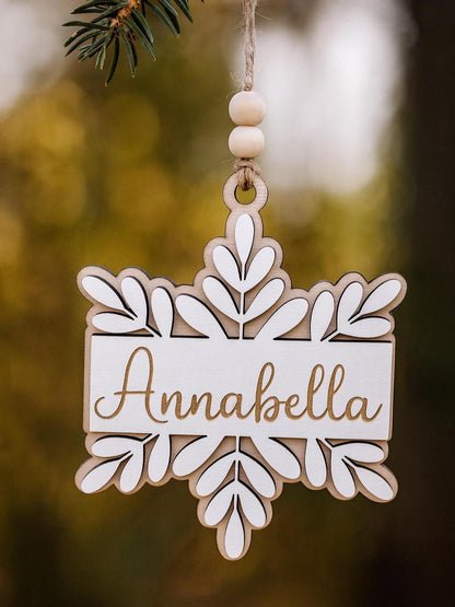 Rustic Snowflake Personalized Wood Christmas Ornament