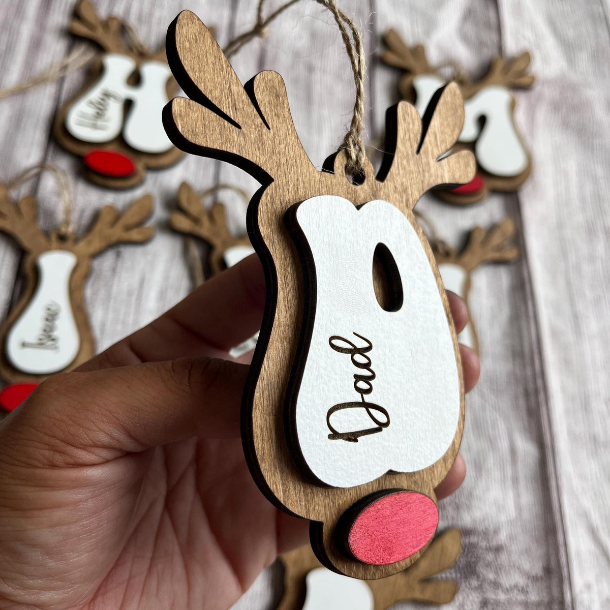 Lettered Reindeer Personalized Wood Christmas Ornament