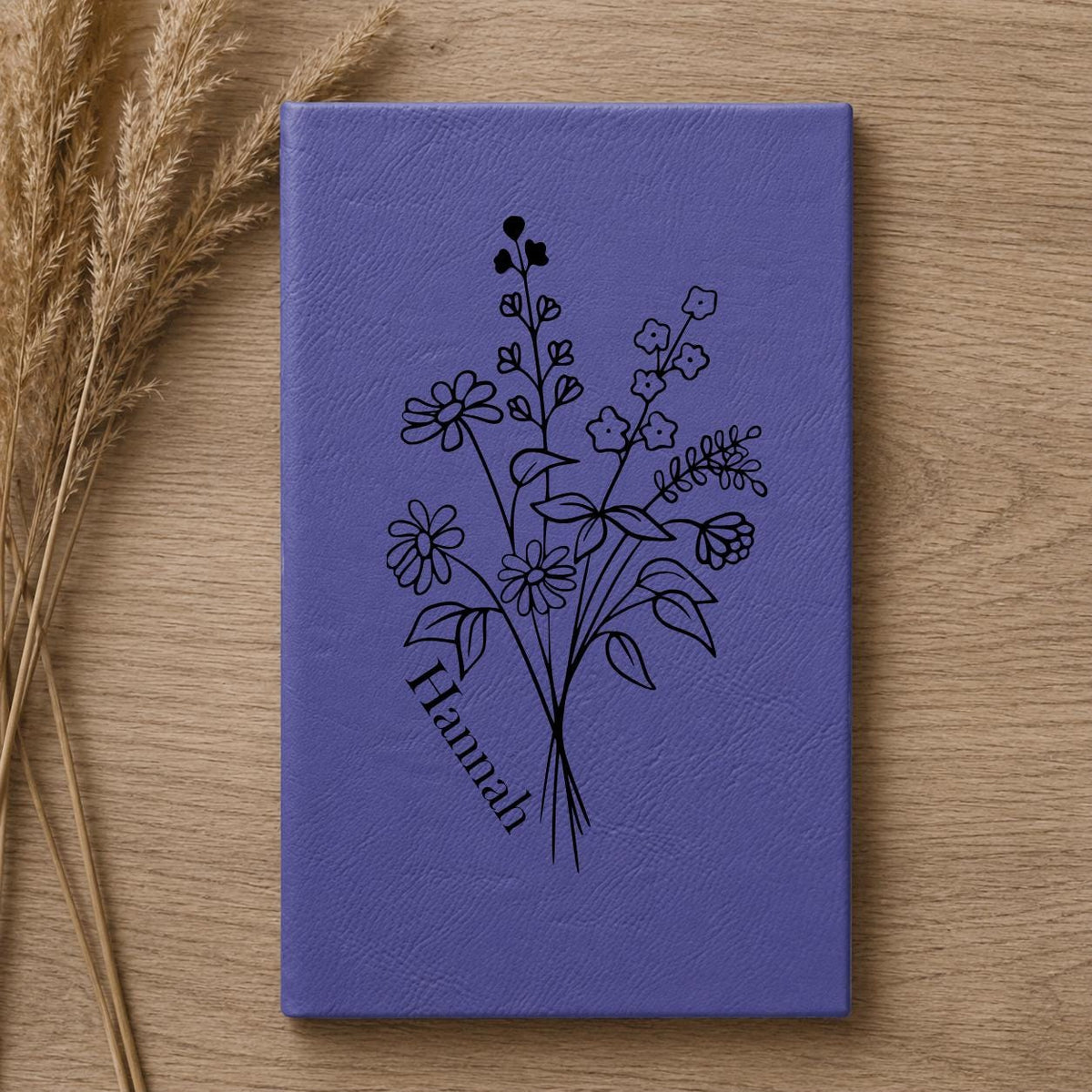 Personalized Floral Leatherette Journal | Custom Name Notebook | Wildflower Engraved Design