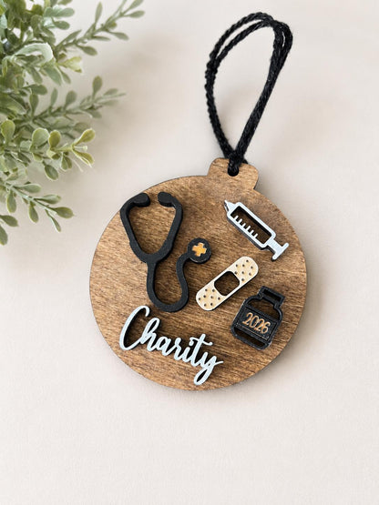 Personalized Wooden Nurse Ornament | Medical Graduation Keepsake, RN Gift