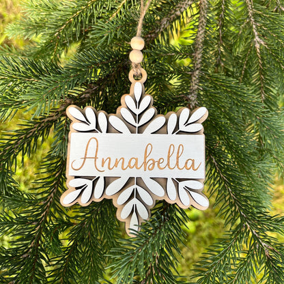 Rustic Snowflake Personalized Wood Christmas Ornament