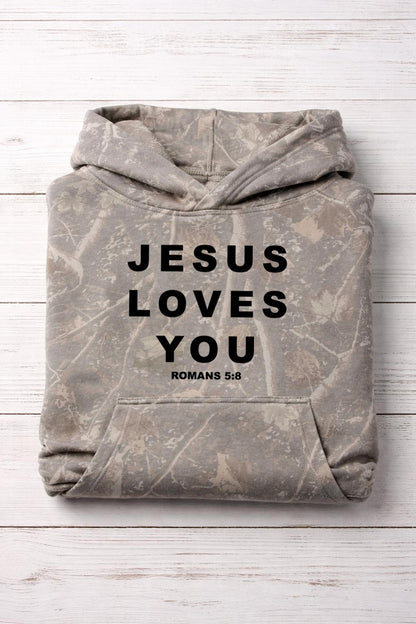 Youth Camo Hoodie – Jesus Loves You Christian Sweatshirt