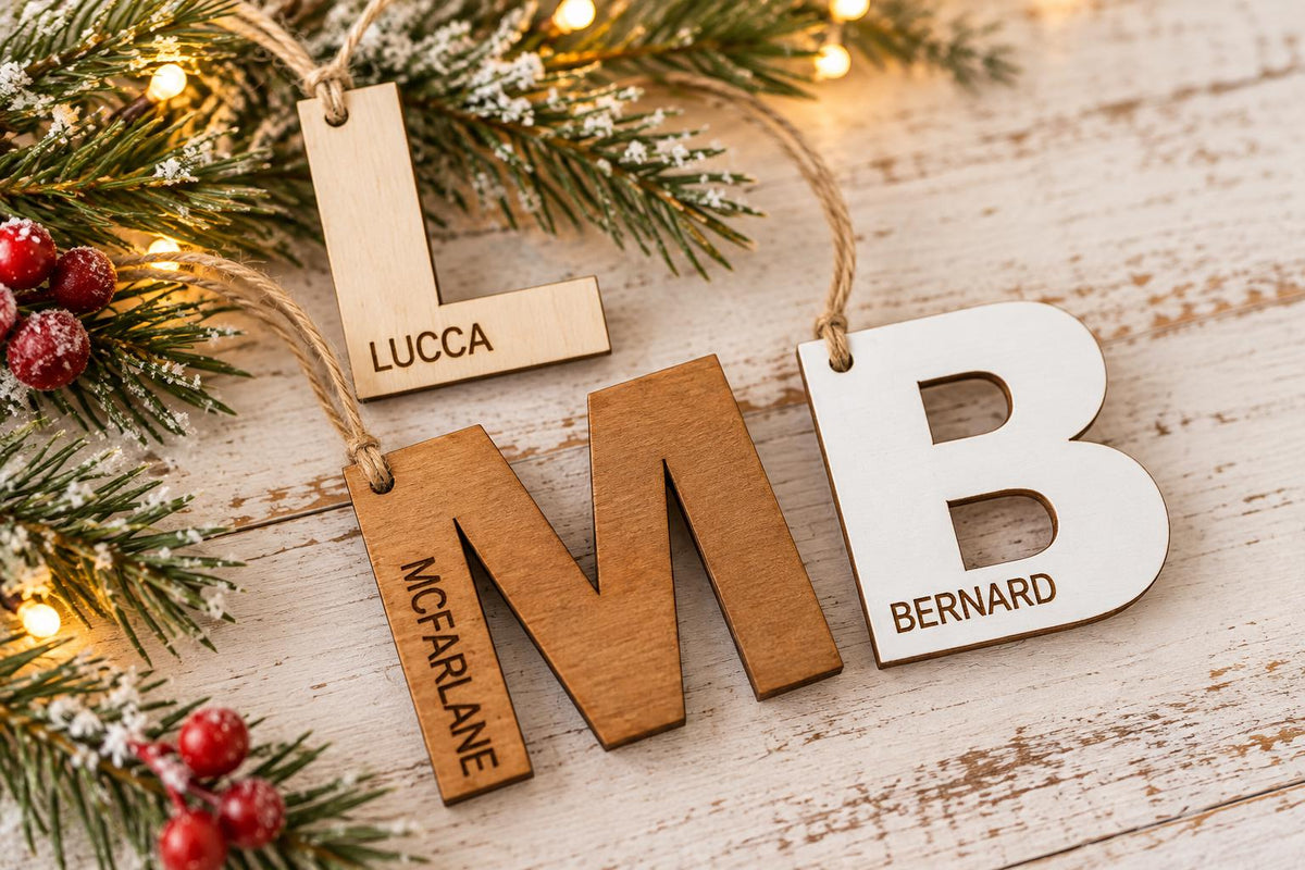 Initial & Name Personalized Wood Christmas Ornament