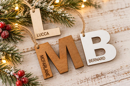 Initial & Name Personalized Wood Christmas Ornament