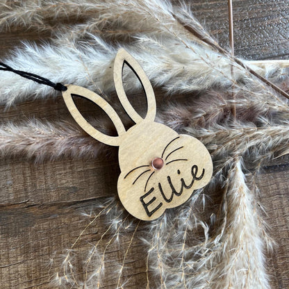 Personalized Wooden Bunny Easter Tag | Laser Engraved Name Keepsake Ornament