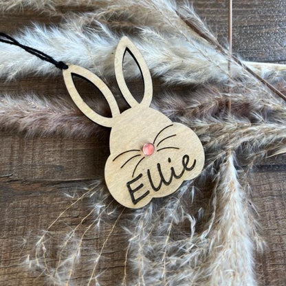 Personalized Wooden Bunny Easter Tag | Laser Engraved Name Keepsake Ornament