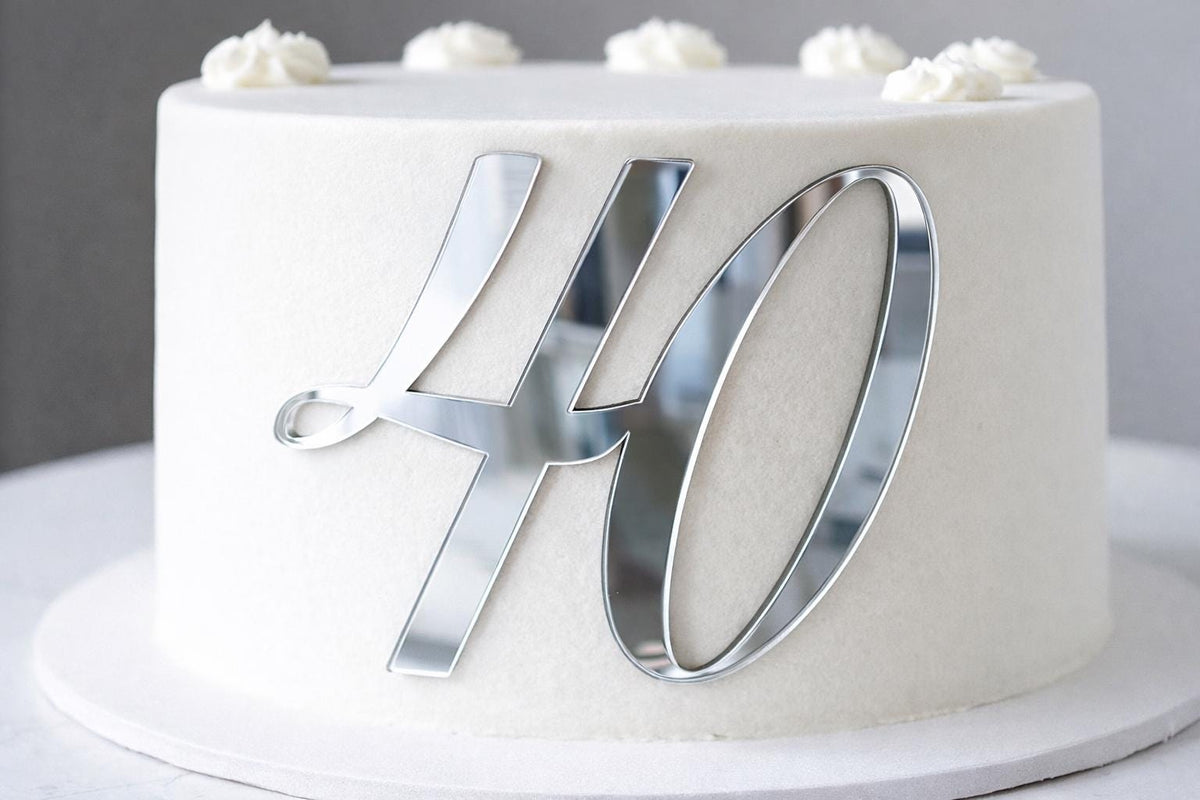 Script Number Cake Topper, Mirrored Acrylic Birthday Charm