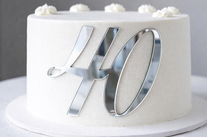 Script Number Cake Topper, Mirrored Acrylic Birthday Charm