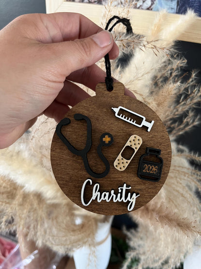 Personalized Wooden Nurse Ornament | Medical Graduation Keepsake, RN Gift