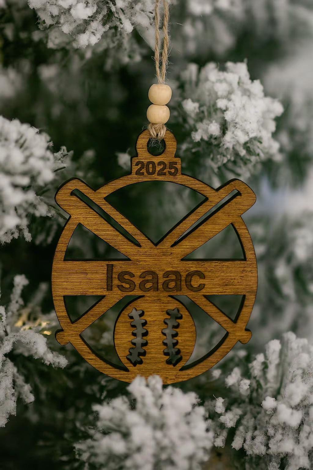 Personalized wood baseball ornaments