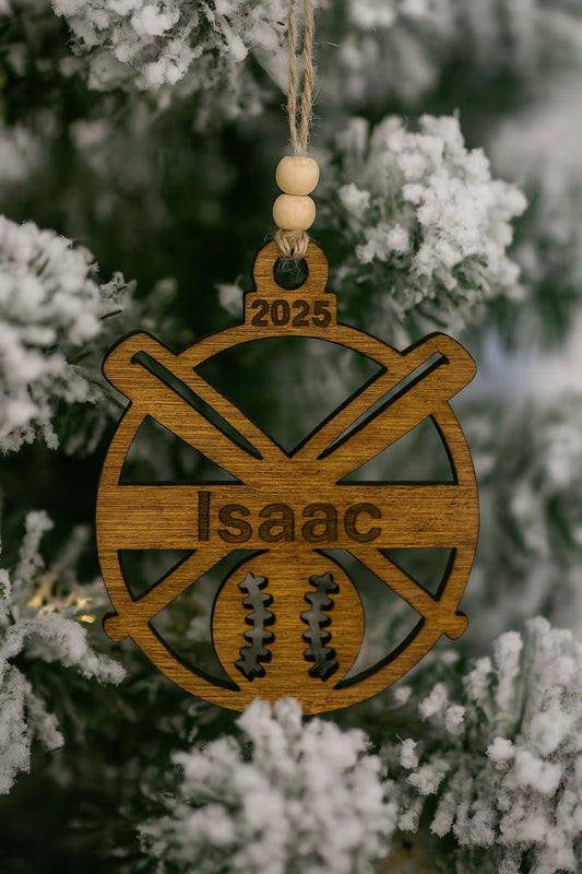 Personalized wood baseball ornaments