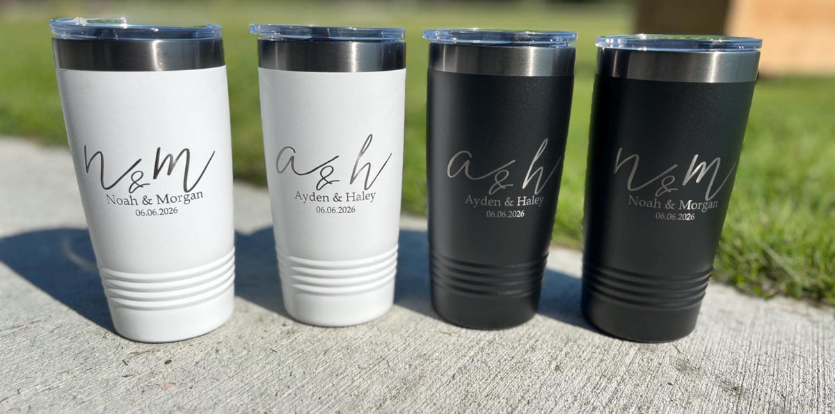 20 oz Custom Engraved Wedding Tumbler Set