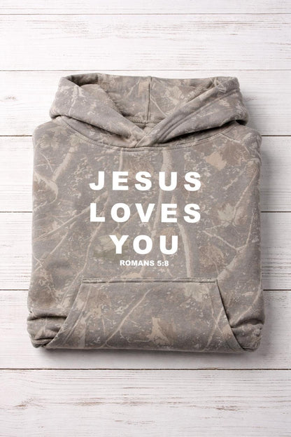 Youth Camo Hoodie – Jesus Loves You Christian Sweatshirt