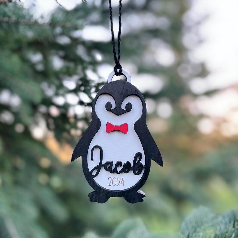Penguin Personalized Wood Christmas Ornament