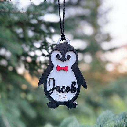 Penguin Personalized Wood Christmas Ornament
