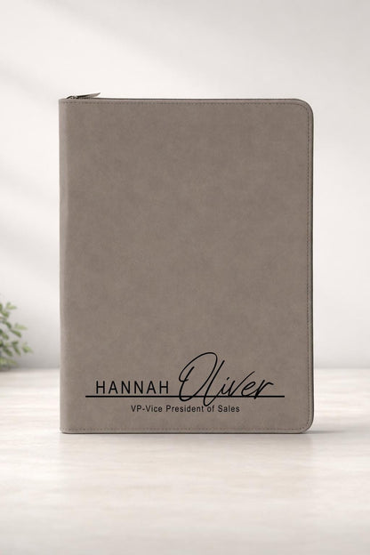 Personalized Zipper Portfolio, Custom Vegan Leather Padfolio