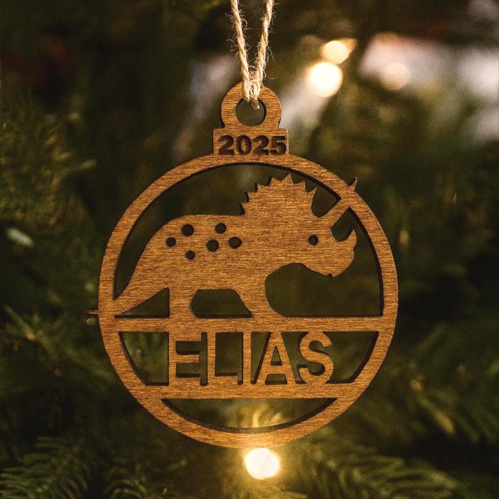 Personalized Wooden Dinosaur Christmas Ornament