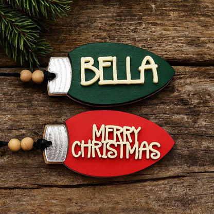 Personalized Wood Christmas Light Bulb Ornament