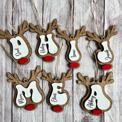 Lettered Reindeer Personalized Wood Christmas Ornament
